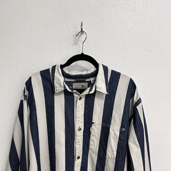 Levi’s Silver Tab Shirt Men’s Blue Denim Striped Long Sleeve Oversized Size L - Picture 2 of 11